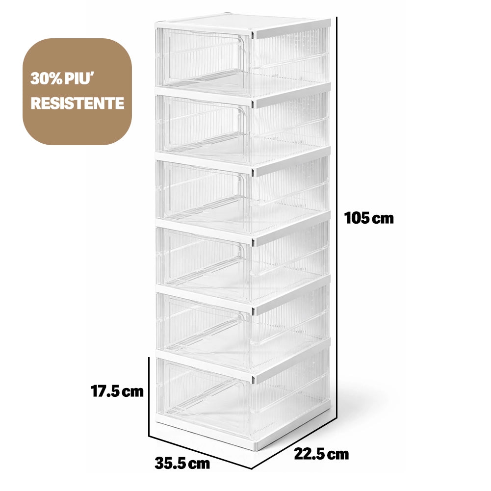 Scarpiera Pieghevole 6 Ripiani in Plastica Trasparente Porta Scarpe Salvaspazio