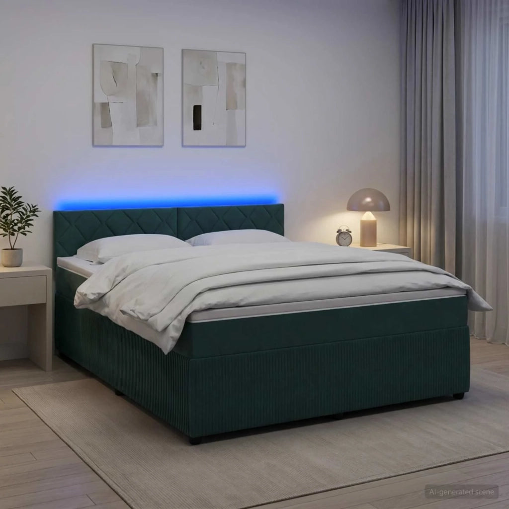 Letto box spring con materasso Verde Scuro 140 x 190 cm Velluto 3453146