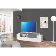 Porta TV New Coro 160 – 2+1 ante con ripiano in vetro – Bianco Lucido/Ardesia