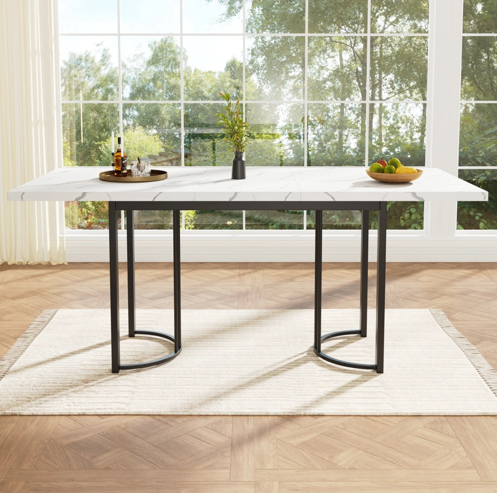 Tavolo da pranzo allungabile 140-179.5x80x75.5 cm; MDF; metallo; bianco/nero