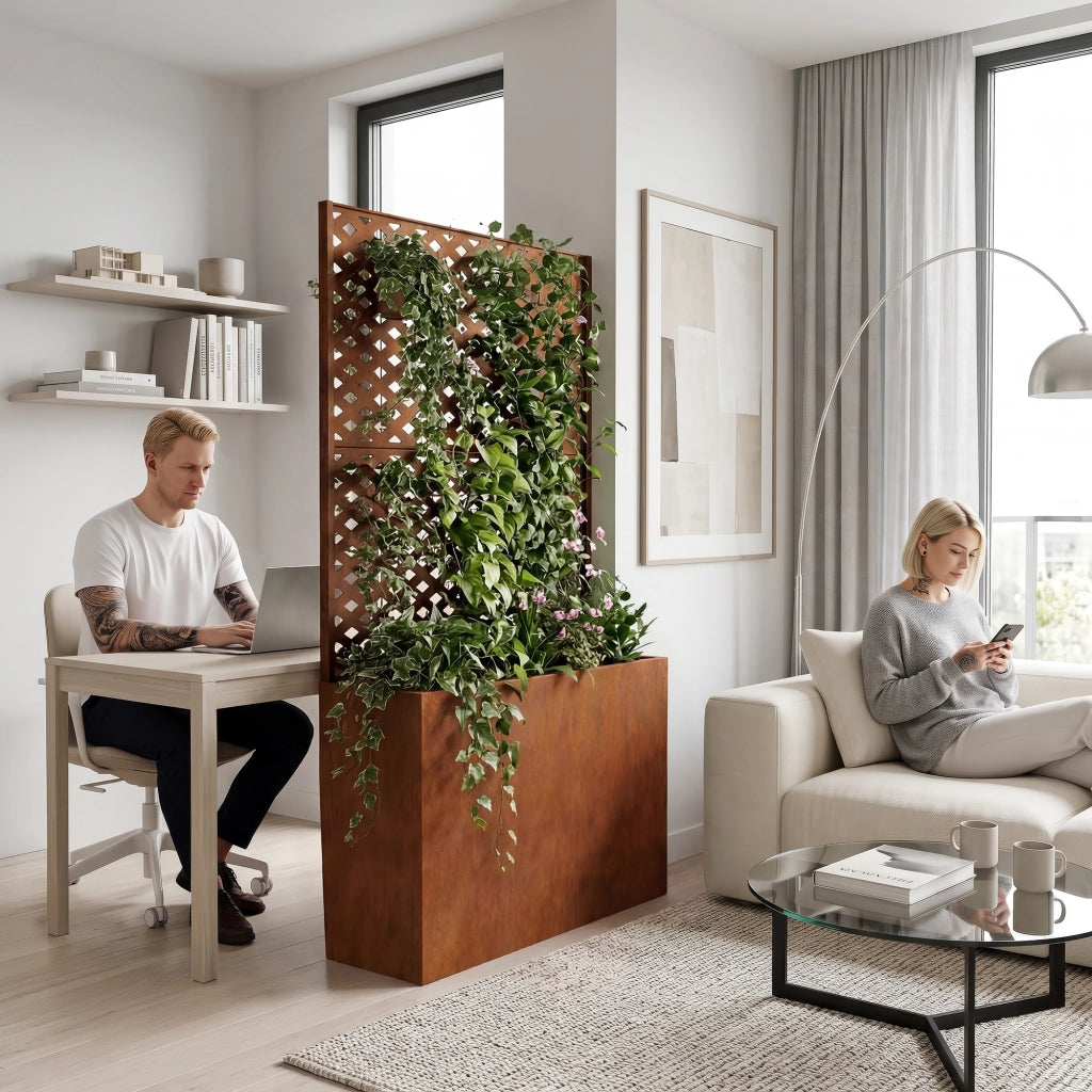 Fioriera Alta con Spalliera Malja in Acciaio Corten 146 x 83 x 31 cm - Marrone Ossidato casa.pro