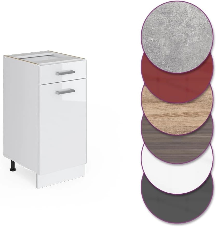 Mobiletto base per cucina R-Line, Bianco lucido, 40 cm senza piano di lavoro, per la libera combinazione all'interno di sistemi cucina modulari