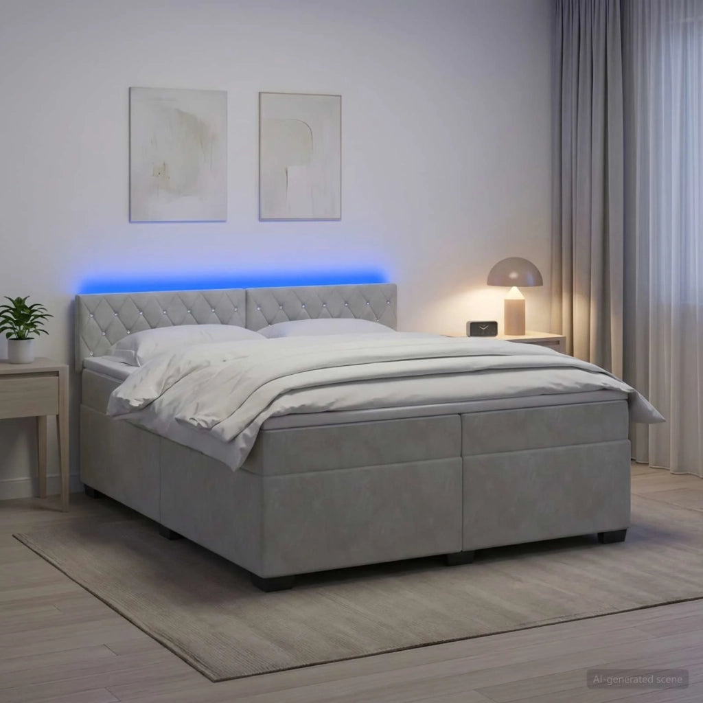 Letto con Box Spring, Materasso e LED Grigio Chiaro Velluto 3452240