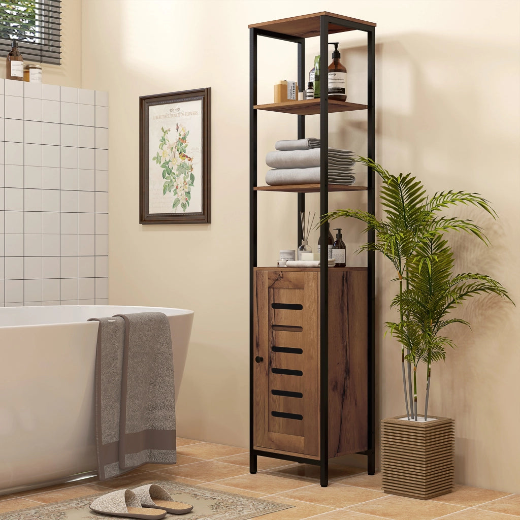 Colonna Bagno Stretto con Ante a Lame ¨C Zephmum ¨C Marrone R¨²stico 37x30x167 cm