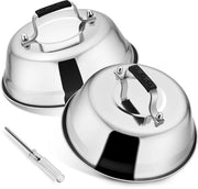 Burgerhoes in acciaio inossidabile, 2 pezzi, maniglia in plastica, per griglia, cucina, steak, formaggio, griglia e teppanyaki, duraturo e lavastoviglie resistente, 17 x 6 cm (circolare)