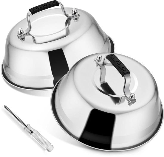 Burgerhoes in acciaio inossidabile, 2 pezzi, maniglia in plastica, per griglia, cucina, steak, formaggio, griglia e teppanyaki, duraturo e lavastoviglie resistente, 17 x 6 cm (circolare)