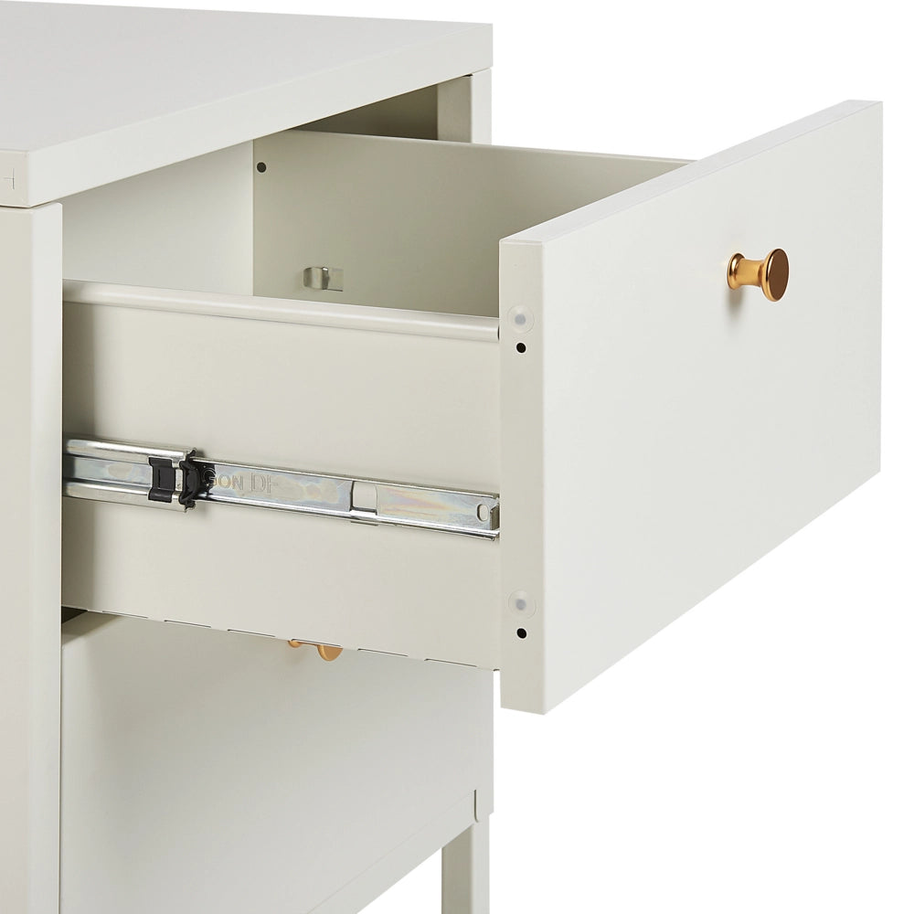 Comodino in Acciaio Bianco Design Industriale 2 Cassetti Camera da Letto Mobili Contenitori