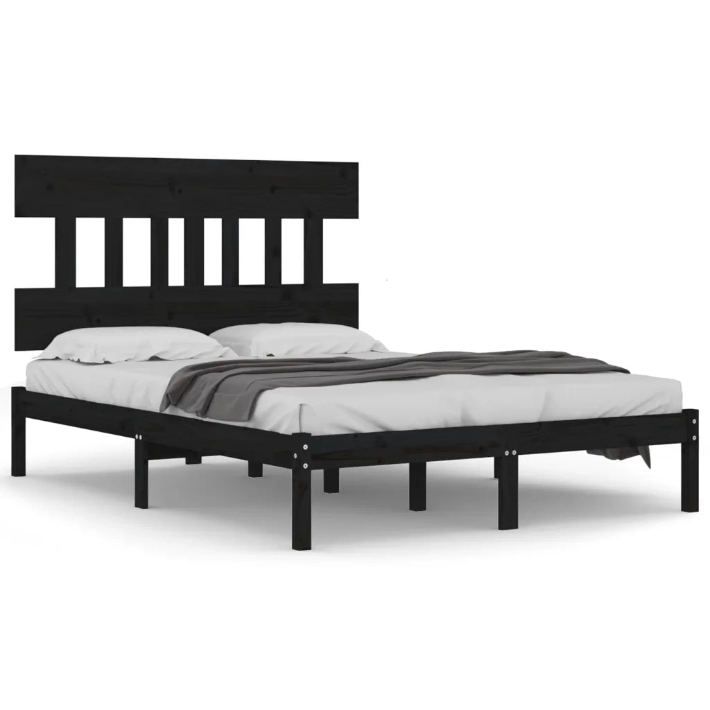 Giroletto-Struttura Letto Nero in Legno Massello 140x190 cm 928916