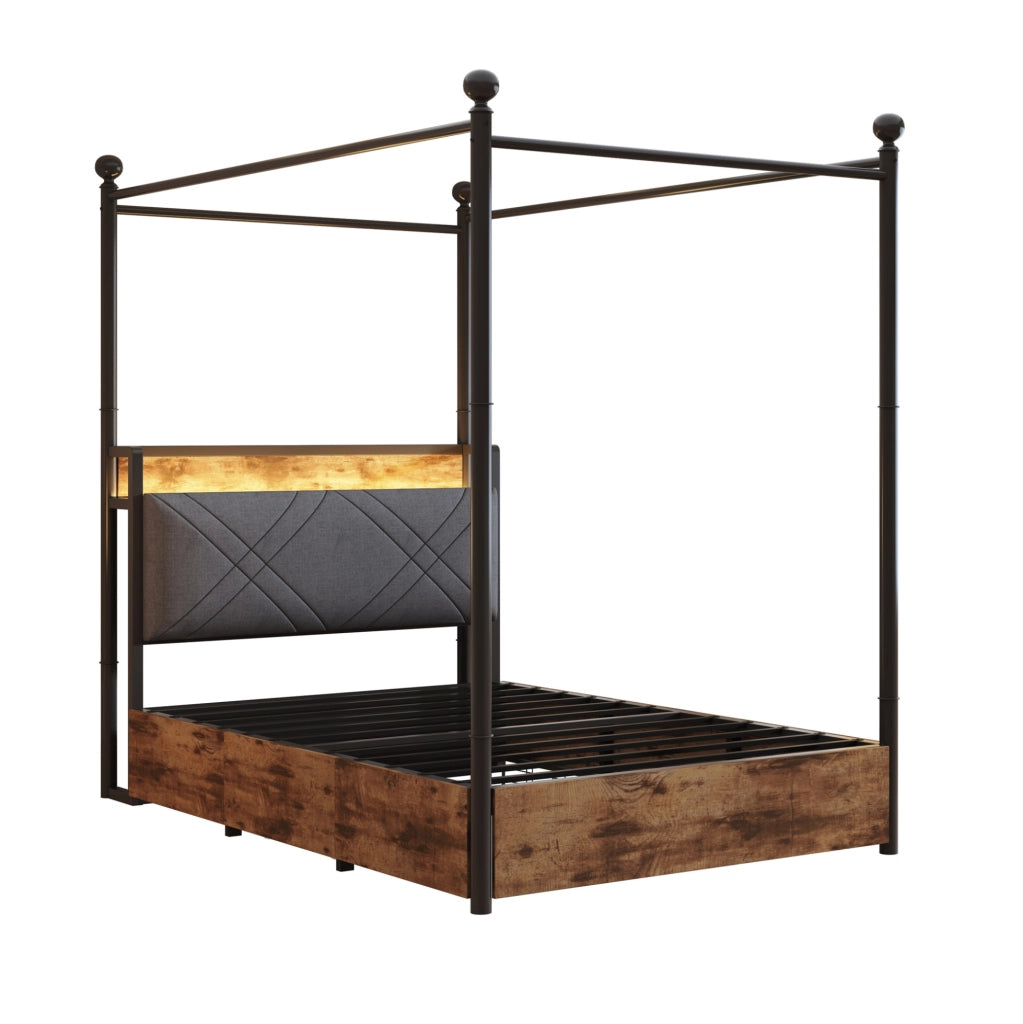 Letto multifunzionale 90x190 cm con baldacchino rimovibile; LED; USB e Type-C; nero