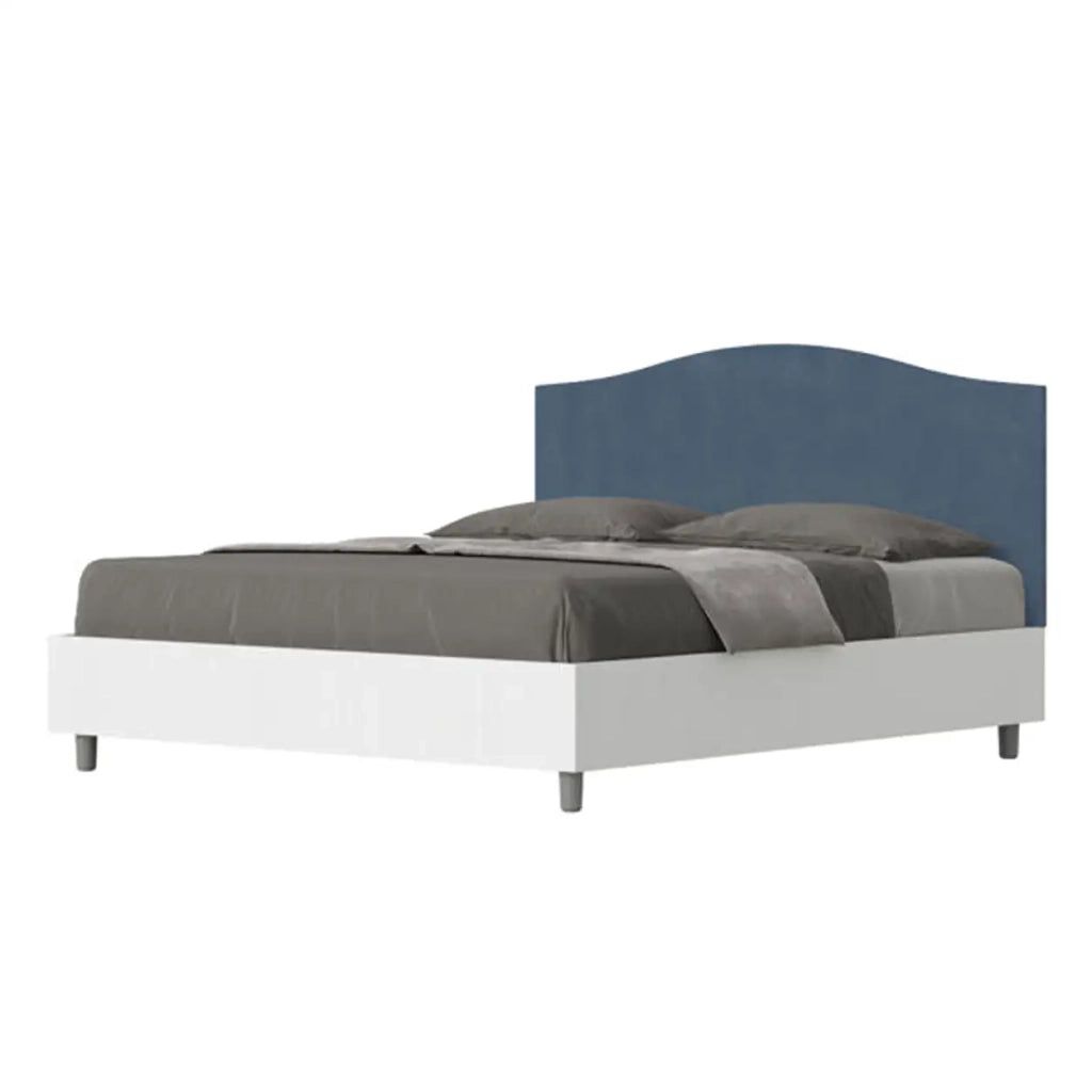 Letto matrimoniale contenitore 160x190 bianco frassino testata microfibra blu Grace