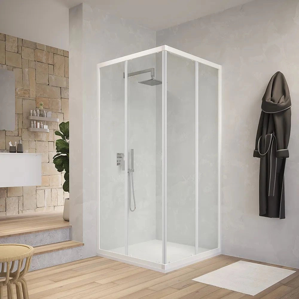 Box cabina doccia angolare con due ante scorrevoli in cristallo temprato trasparente *** misure 66.5-69.5x96.5-99.5xh...