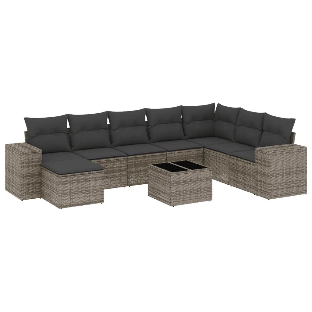 Set Divano da Giardino 9 pz con Cuscini Grigio in Polyrattan 3255307