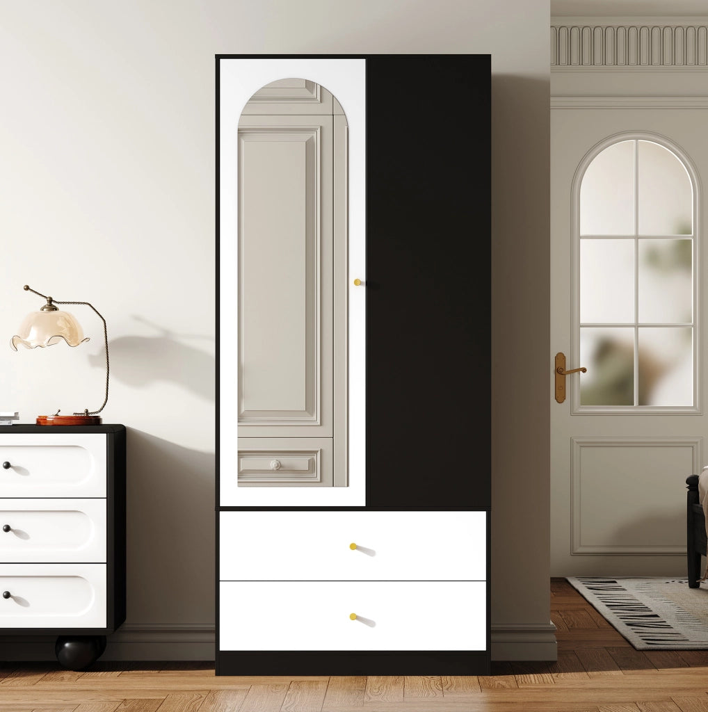 Armadio con specchio 80x40x180 cm bianco e nero