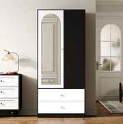 Armadio con specchio 80x40x180 cm bianco e nero