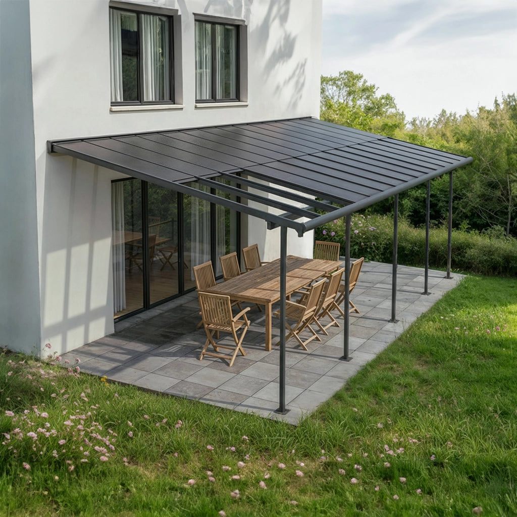 Canopia Sierra Cabrio Pergola Addossata in Alluminio 3X8.6 m Struttura grigia / Pannelli grigio opaco