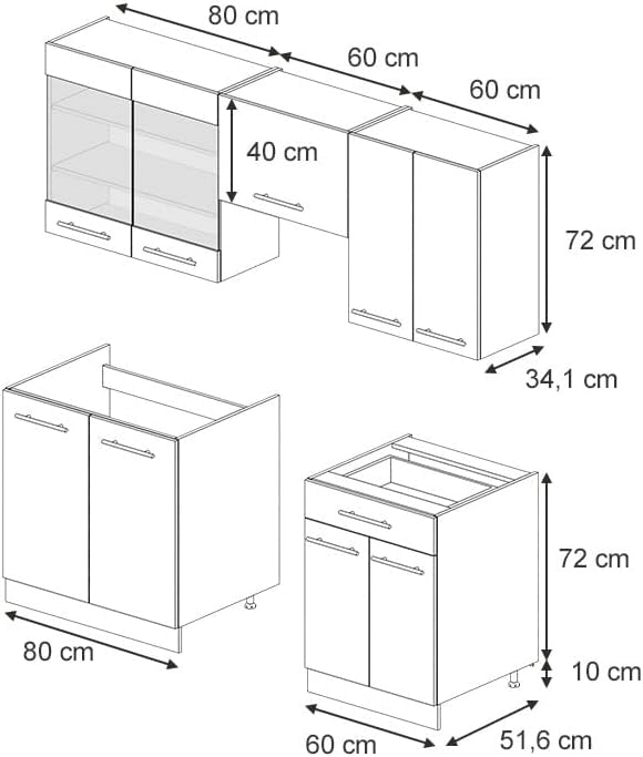 Cucina componibile Fame-Line, Grigio scuro, 200 cm senza piano di lavoro