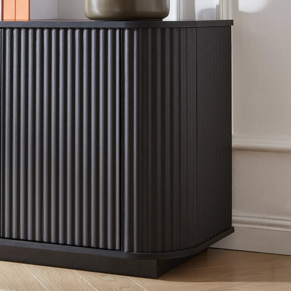 Credenza e madia con 4 ante e vani contenitore, per soggiorno e ingresso, in MDF, nero, 162.5 × 38 × 61 cm