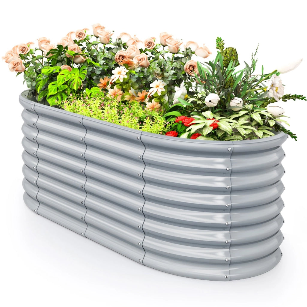 Letto da giardino rialzato tondo fioriera elevata da 60 cm con design a fondo aperto, Piastra verniciata bordo sicuro Grigio-Fioriere