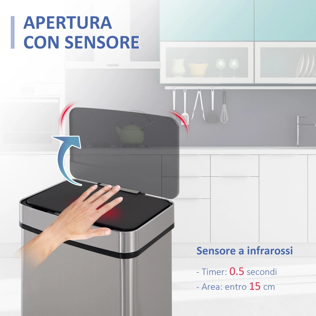 EasyComfort Pattumiera 72L a 3 Scomparti con Sensore Infrarossi e Apertura Automatica, in Acciaio e ABS, 42x30x81 cm