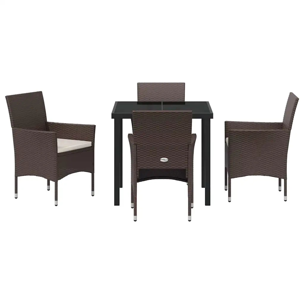 Set da Pranzo per Giardino con cuscino 5 pcs Marrone polyrattan