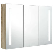 Armadietto Bagno | Armadio da bagno con Specchio e LED 89x14x62 cm Rovere