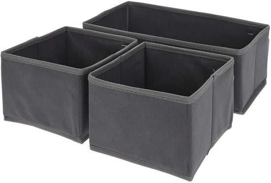 Set organizzatore 3 pezzi, cassettiera organizzatore, scatola di stoccaggio, scatola di tessuti, pieghevole, per armadio, cassettiera, accessori, cosmetici, giocattoli, grigio