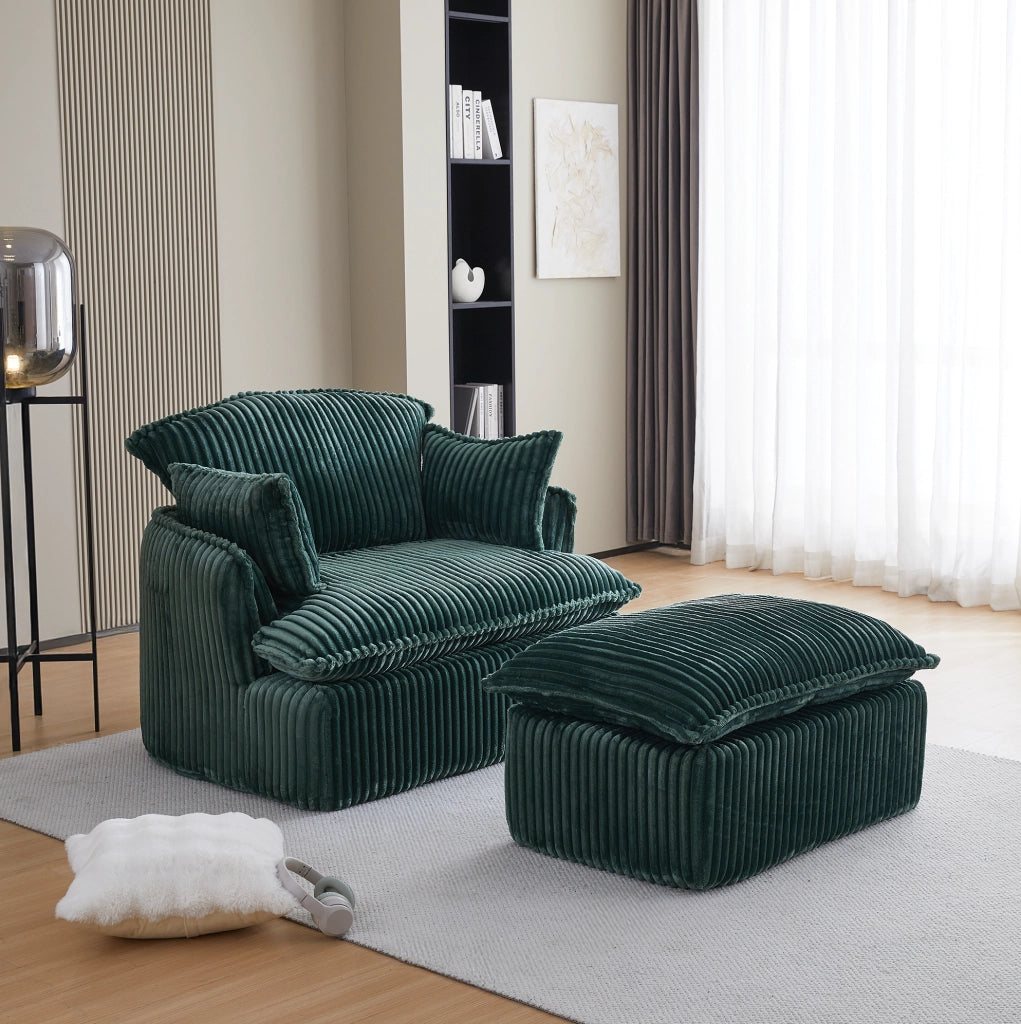 Poltrona 115x89x77 cm verde 1 posto con poggiapiedi, tessuto, senza montaggio