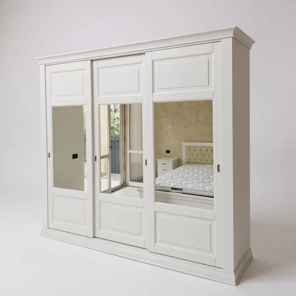 Armadio 3 porte scorrevoli vetro legno shabby bianco 294x65x258 - Mobili 2G