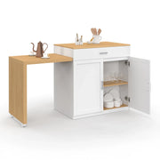 IDMarket - Isola centrale VITO 94-155 cm in legno bianco con tavolo da pranzo integrato allungabile in finitura faggio