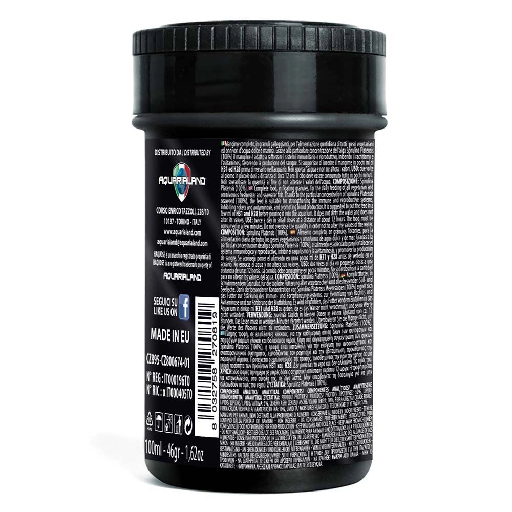 Haquoss Spirulina Gran - mangime vegetale in granuli a base di alga spirulina Formato: 100 ml
