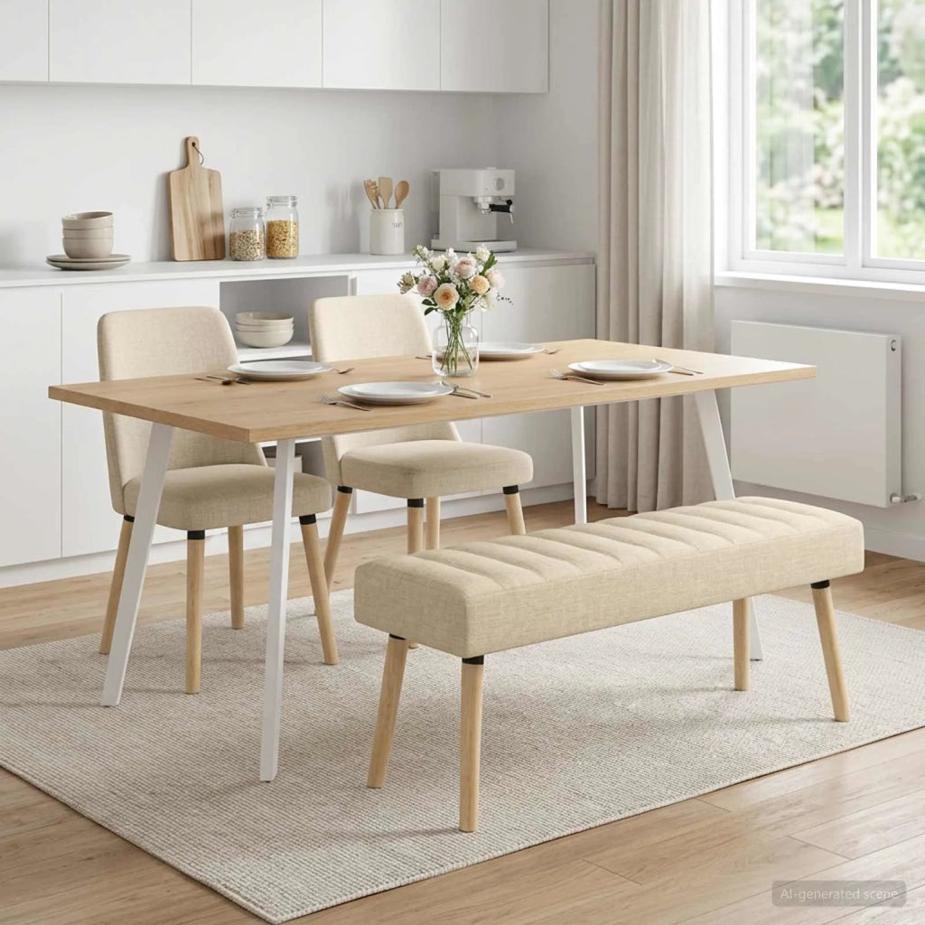 Panchina trapuntata a canale Crema 110 x 40 x 46 cm Tessuto 42038494