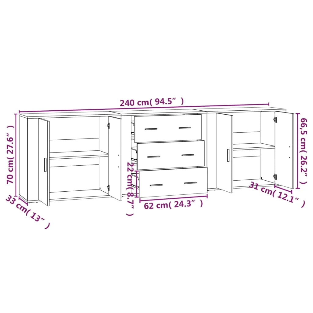 Credenza buffet cassettiera mobile contenitore organizer cucina soggiorno soggiorni 3 pz derivati ​​del legno bianco 02_0037012