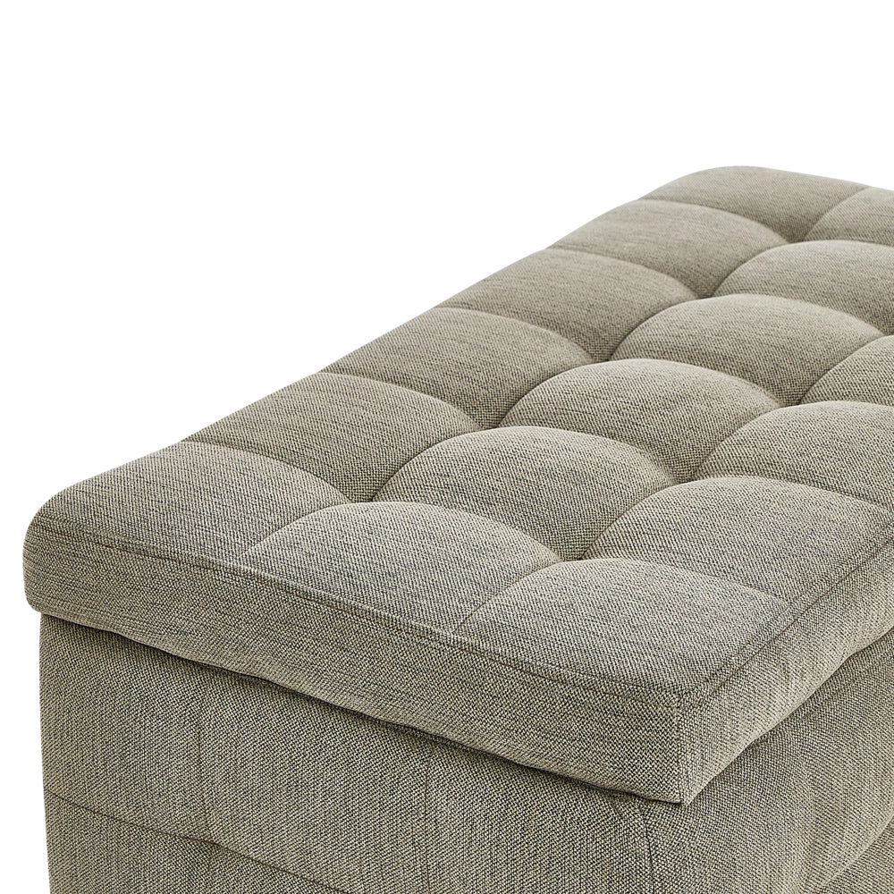 Pouf contenitore in tessuto verde oliva con coperchio trapuntato camera da letto