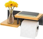 Toiletrol supporto senza forare, supporto per carta igienica in acciaio e bamboo, supporto per carta igienica per bagno e cucina, supporto per carta igienica da montare senza forare