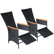 Sedie da Giardino Reclinabili 2 pz | Sedie da Esterno con Cuscini Polyrattan Nero