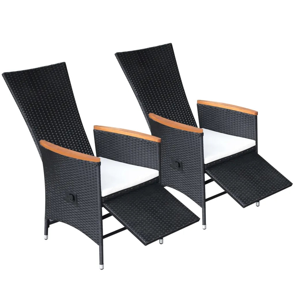 Sedie da Giardino Reclinabili 2 pz | Sedie da Esterno con Cuscini Polyrattan Nero