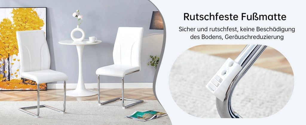 Sedie da Pranzo in Ecopelle Bianca con Gambe in Metallo, Set 2 Pezzi ¨C MINIMAL