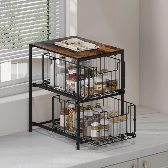 Kruidenkast e organizzatore di cucina - Estensibile - 2 strati - Metallo e legno