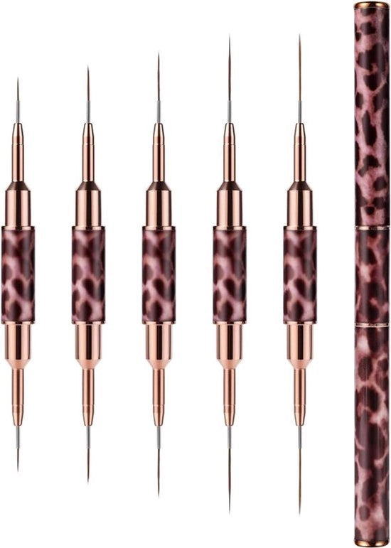 5 Pennelli a Pennello - Pennello a Doppio Capo - Pennelli per Design Unghie - Pennelli per Disegno Unghie - Manicure Fai da Te - Misure 5-25mm.