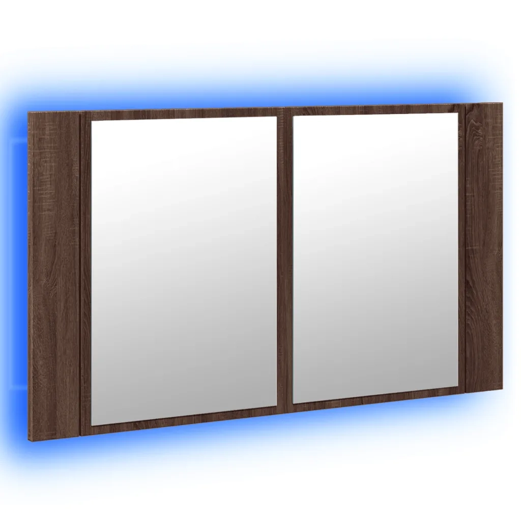 Armadietto Specchio con LED Rovere Marrone 80x12x45cm Acrilico 834953