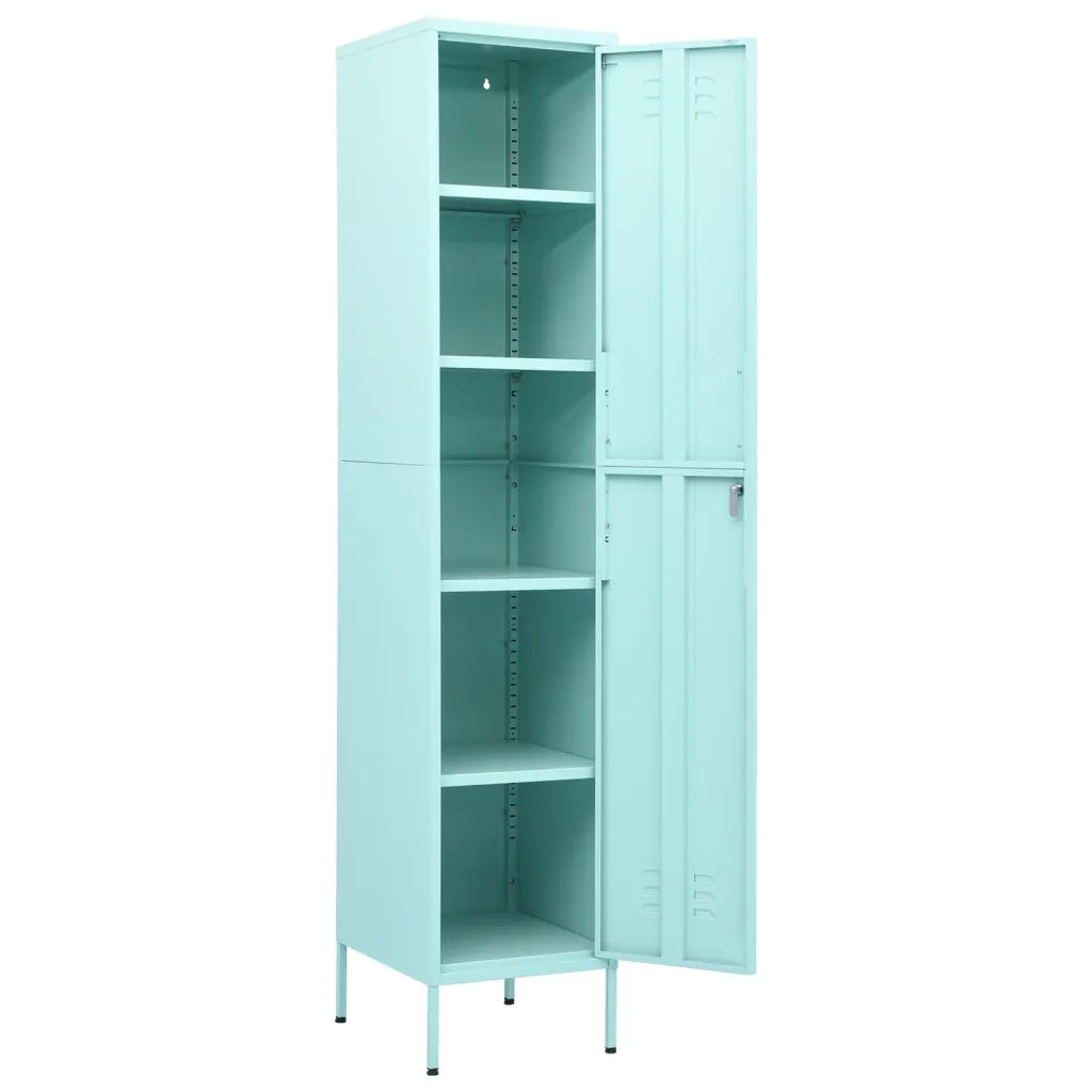 Armadietto da ufficio dal design moderno dimensioni 35 x 46 x 180 cm con 4 ripiani regolabili in acciaio colore menta. Codice articolo: 02_0046890.