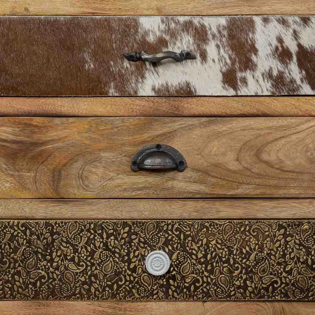 Credenza in legno e finiture in pelle marrone 180x47x95h