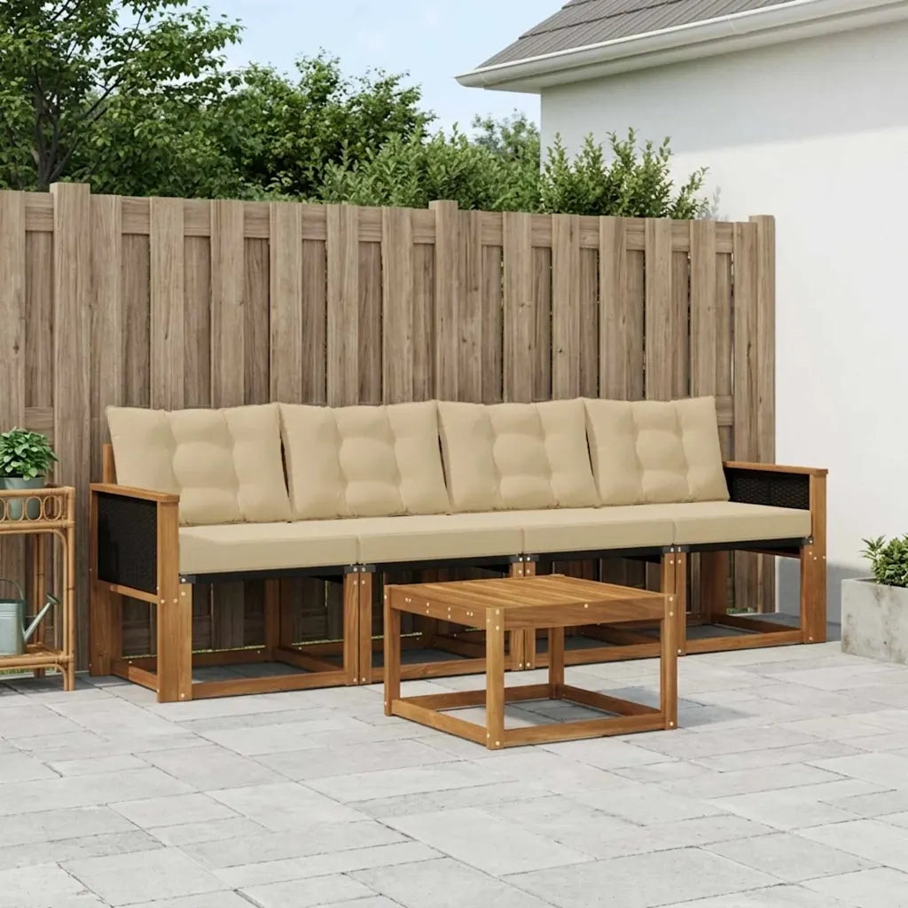 Set di divani da esterno con cuscino 5 pcs Naturale e Beige