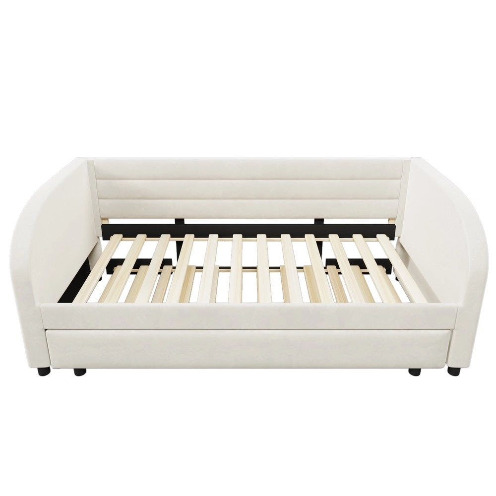 Letto imbottito con letto estraibile e LED ¨C Minimal ¨C Bianco 90x200 cm