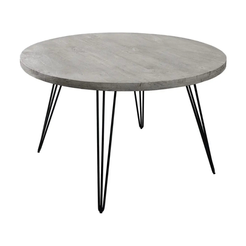 Tavolo da pranzo SILVA - Legno di mango grigio e metallo nero - 120 cm - Forma rotonda - Stile contemporaneo