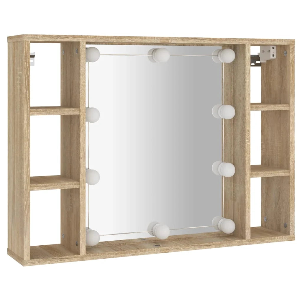Armadio a specchio con illuminazione a LED 76 x 15 x 55 cm rovere 02_0006671