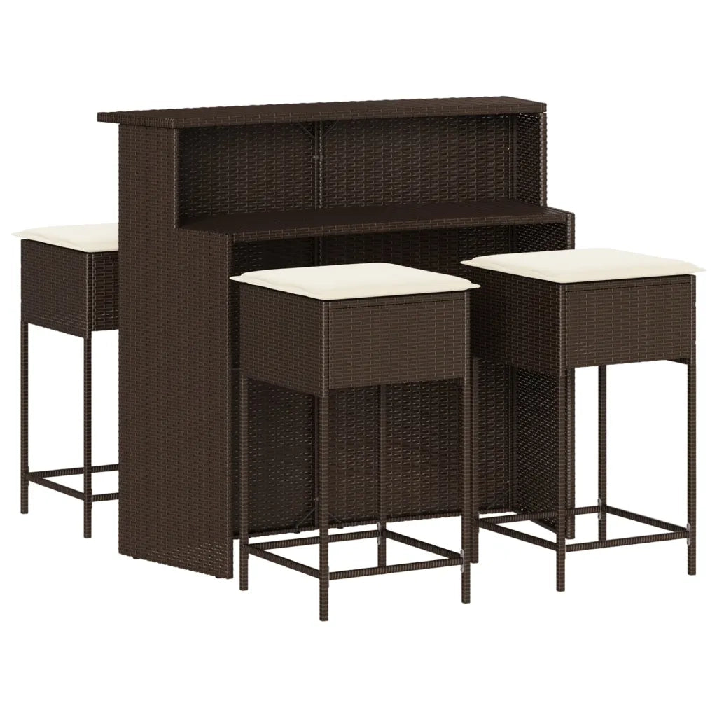 vidaXL Set Bar da Giardino 5 pz con Cuscini in Polyrattan Marrone