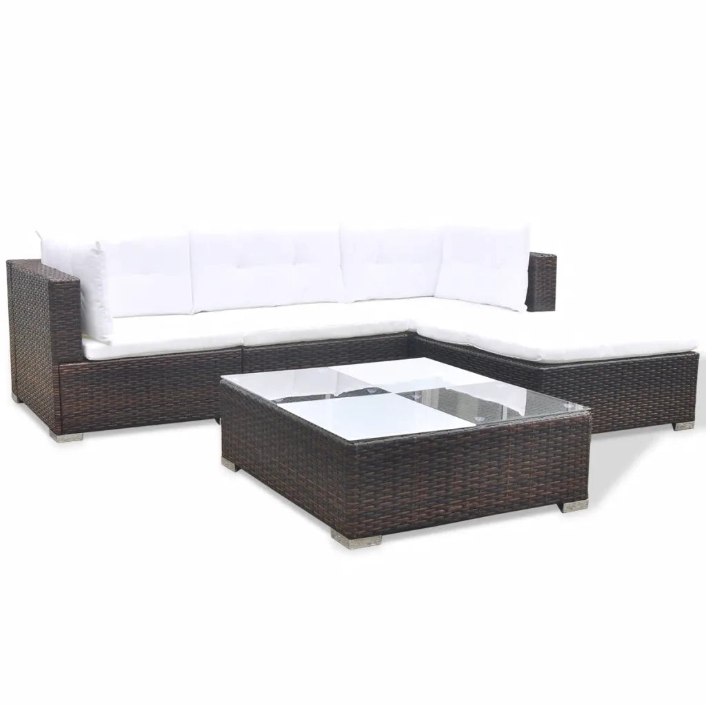 Set Divani da Giardino 5 pz con Cuscini in Polyrattan Marrone 42099