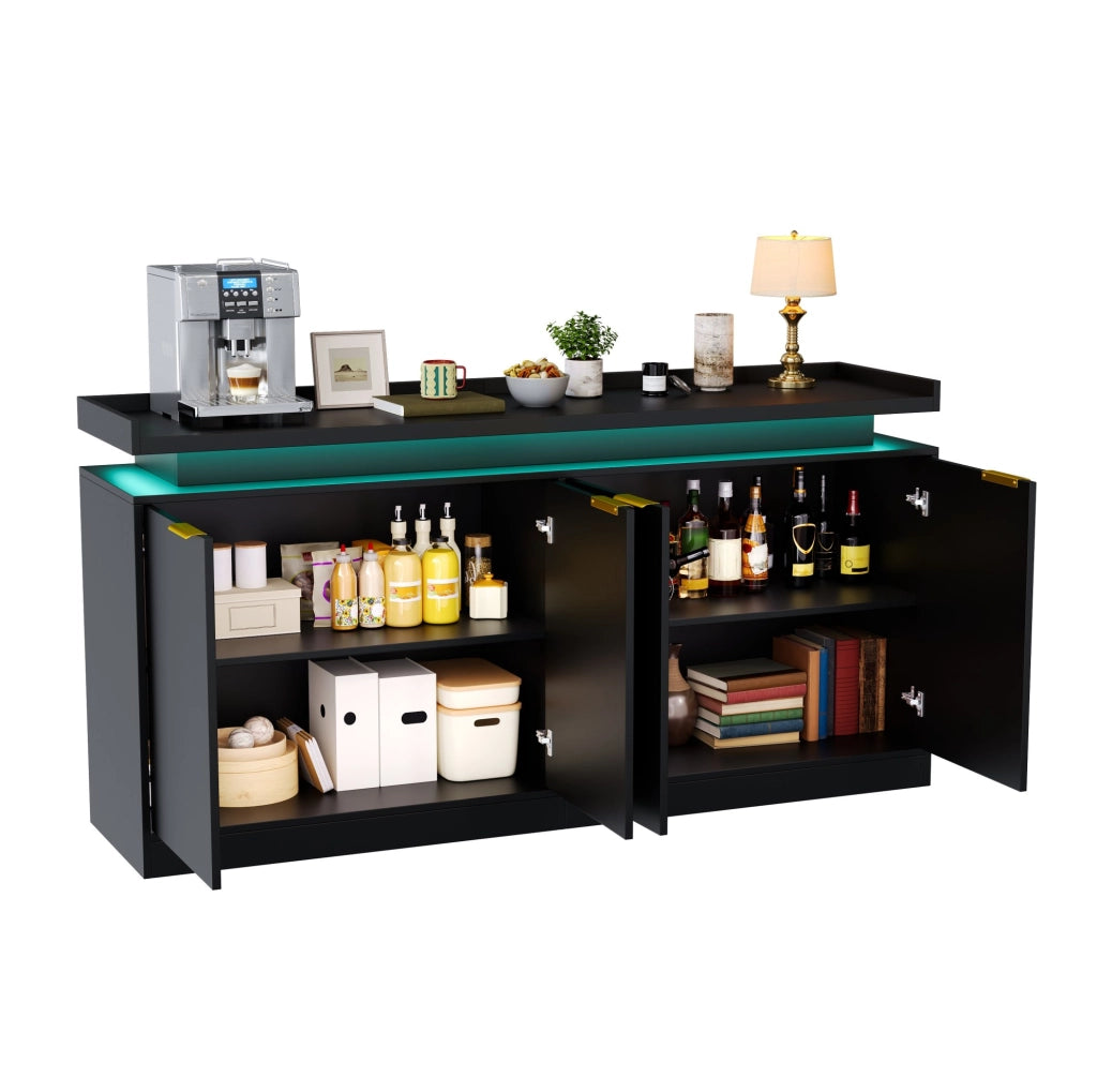 Mobile da cucina nero con LED RGB, 160 cm