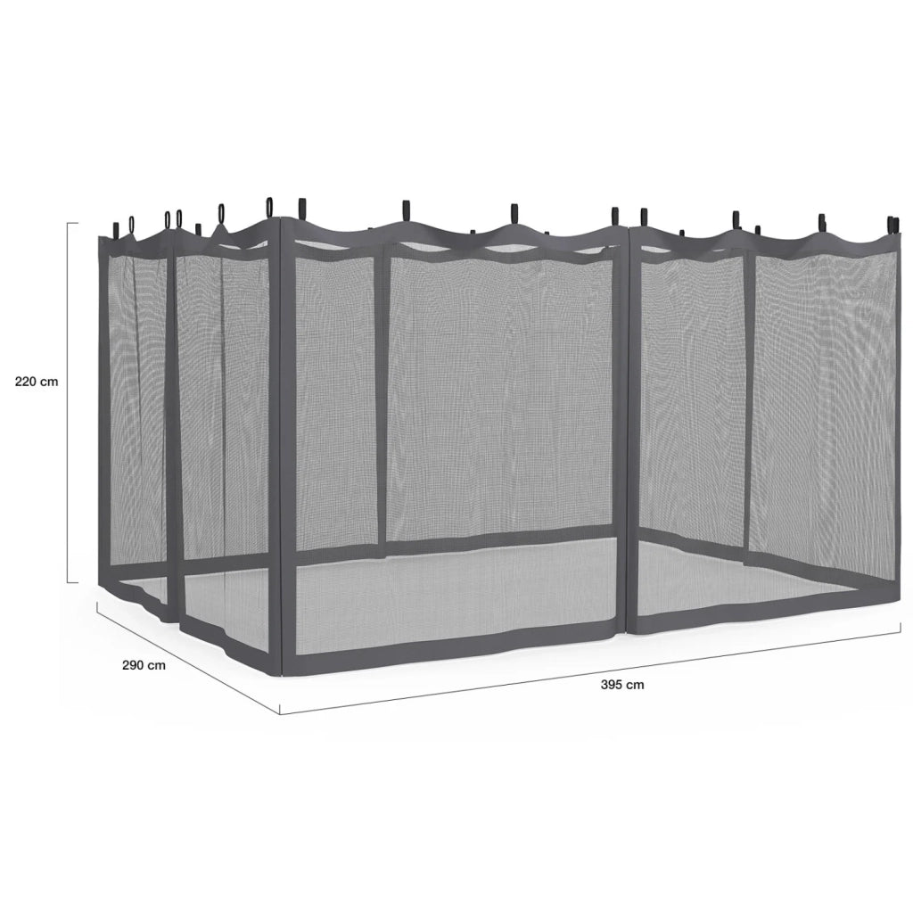 IDMarket - Set di 4 zanzariere per pergola bioclimatica 3x4 grigio con cerniera + ganci